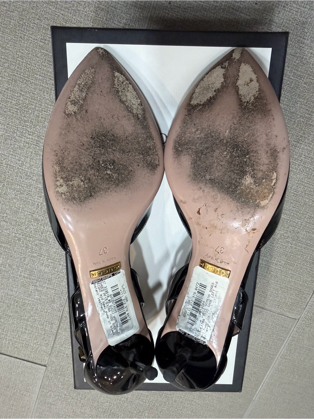 Gucci Black Patent Leather Pointed Toe Slingback Pumps - Picture 5 of 5